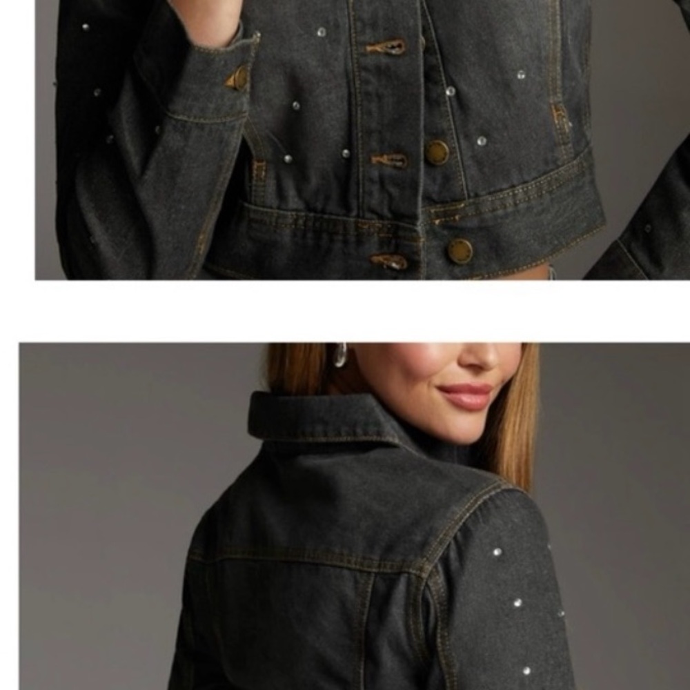 Bebe Black Jean Jacket with Stud Accents - Picture 3 of 10